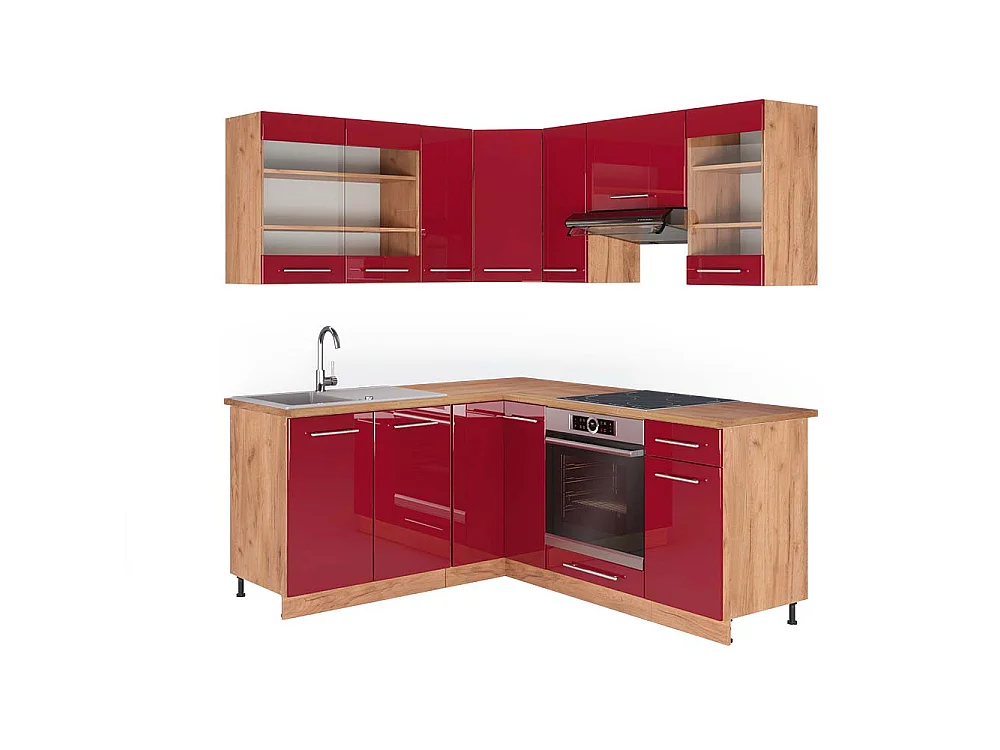 Kogoszczona kuchnia bordowy wysoki połysk/dąb goldkraft 190x60x81.6 fame-line 4780809 - obrazek 1