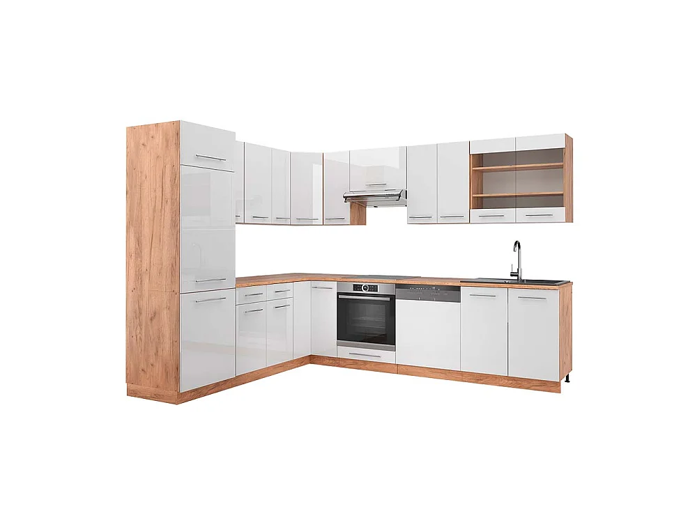 Kogoszczona kuchnia biały wysoki połysk/dąb goldkraft 287x60x81.6 fame-line 4782182 - obrazek 1