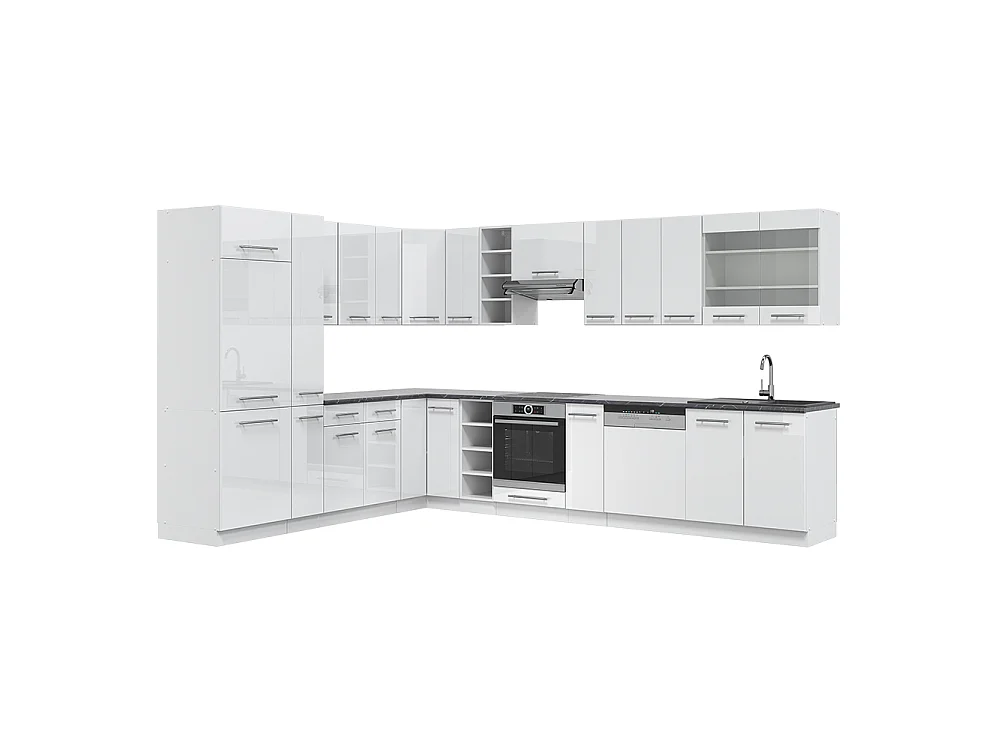 Kogoszczona kuchnia biały wysoki połysk/biały 347x60x81.6 fame-line 4780270 - obrazek 1