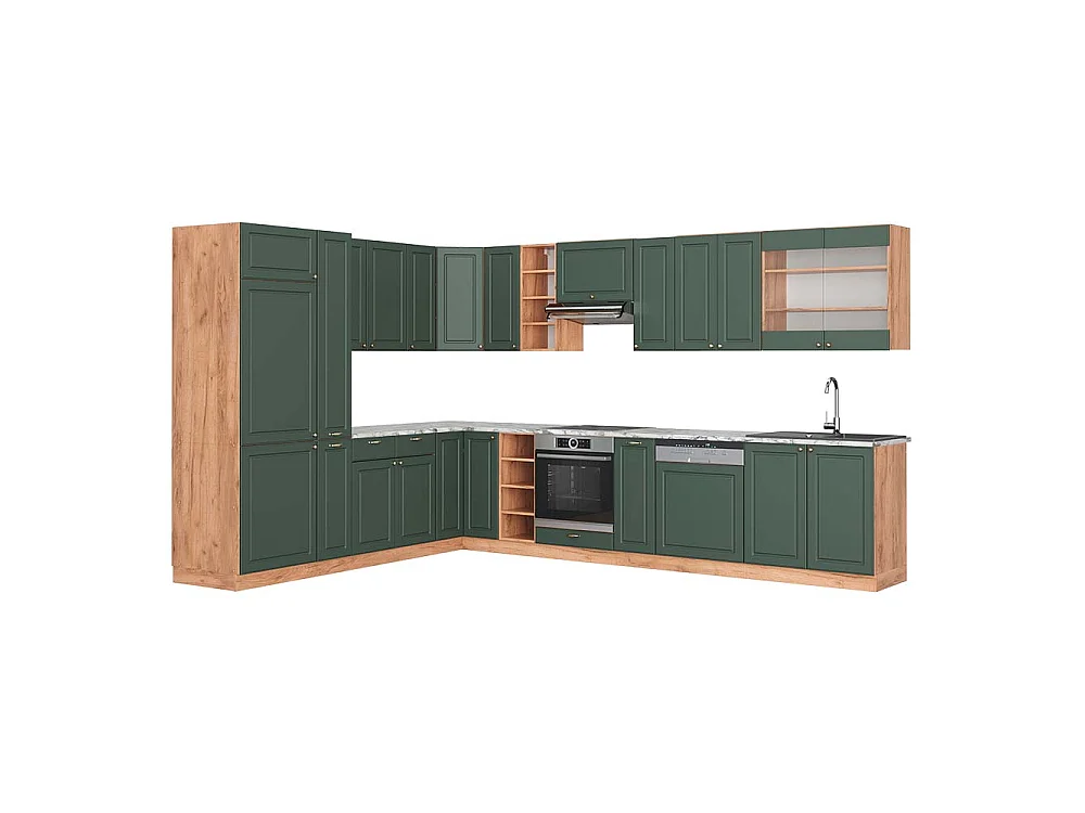 Kogoszczona kuchnia green gold country/dąb goldkraft 347x60x81.6 fame-line 4780416 - obrazek 1