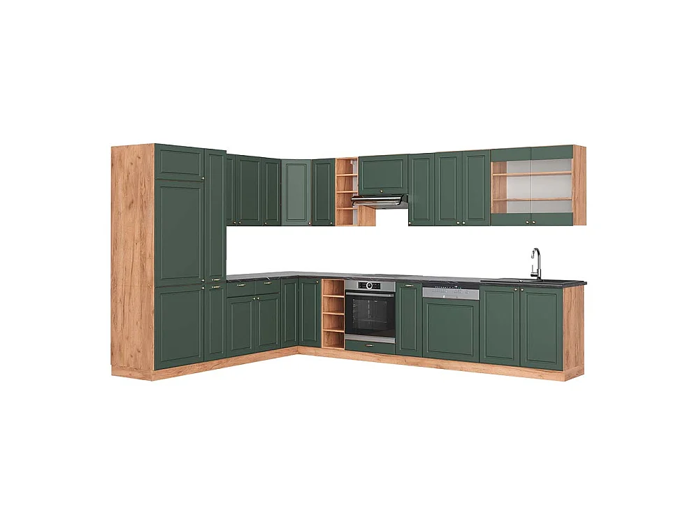 Kogoszczona kuchnia green gold country/dąb goldkraft 347x60x81.6 fame-line 4781030 - obrazek 1