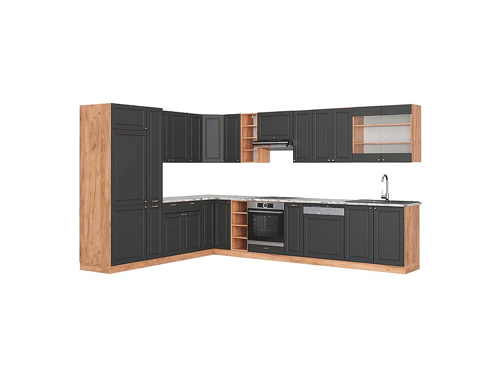 Kogoszczona kuchnia anthrazit gold rustykalny/dąb goldkraft 347x60x81.6 fame-line 4782091 - obrazek 1