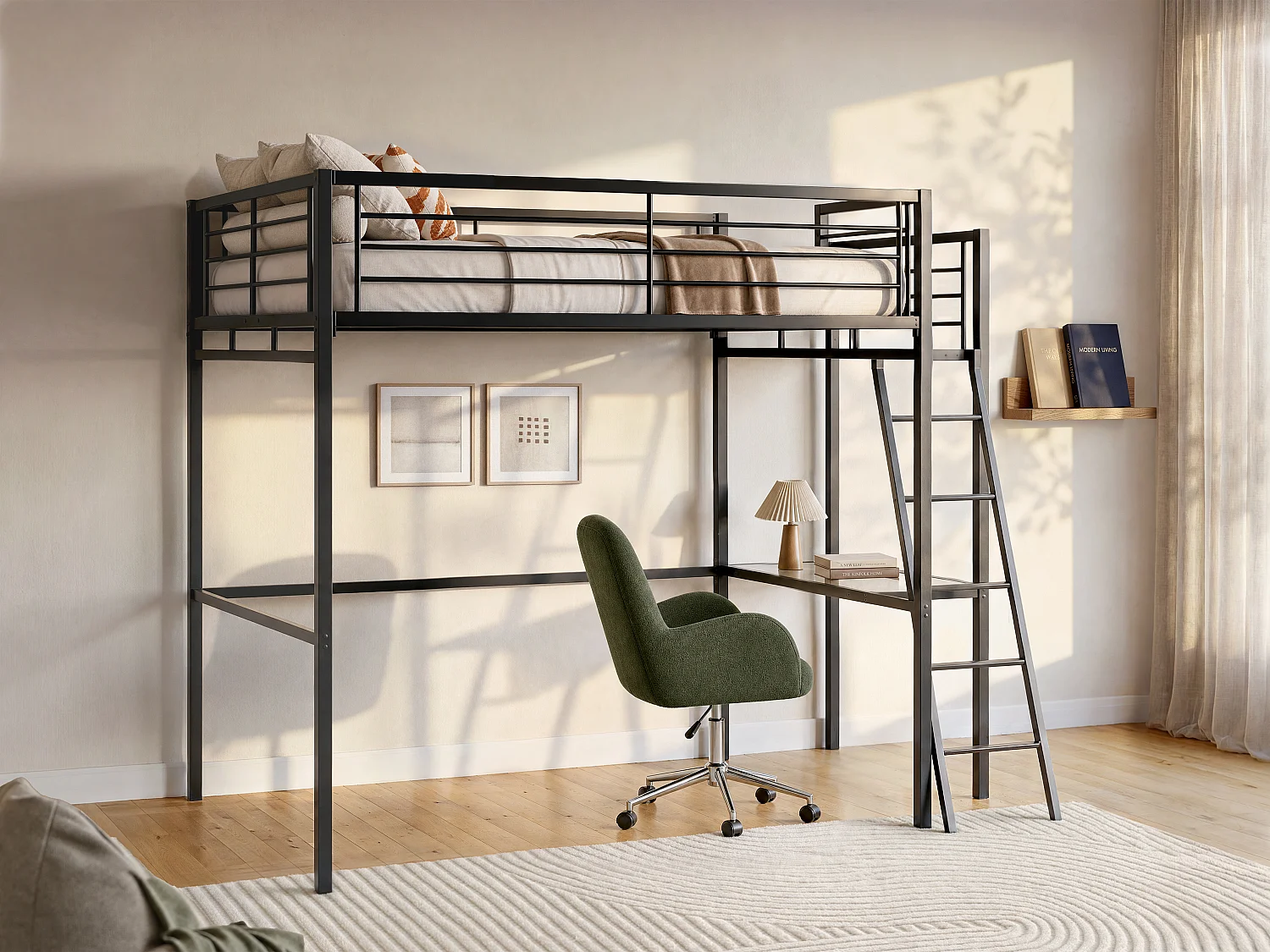 Łóżko antresola CASUAL II 140 × 190 - blat biurka - antracytowy 104227 - obrazek 1