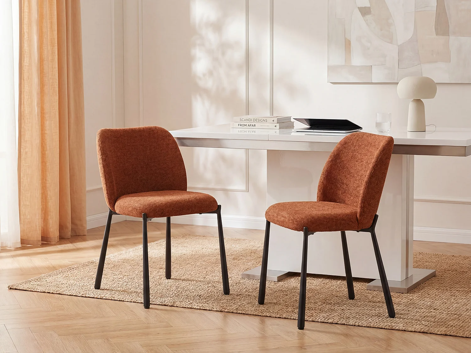 Zestaw 2 krzeseł z teksturowanej tkaniny i czarnego metalu - Terracotta - JIZAK 4064460 - obrazek 1