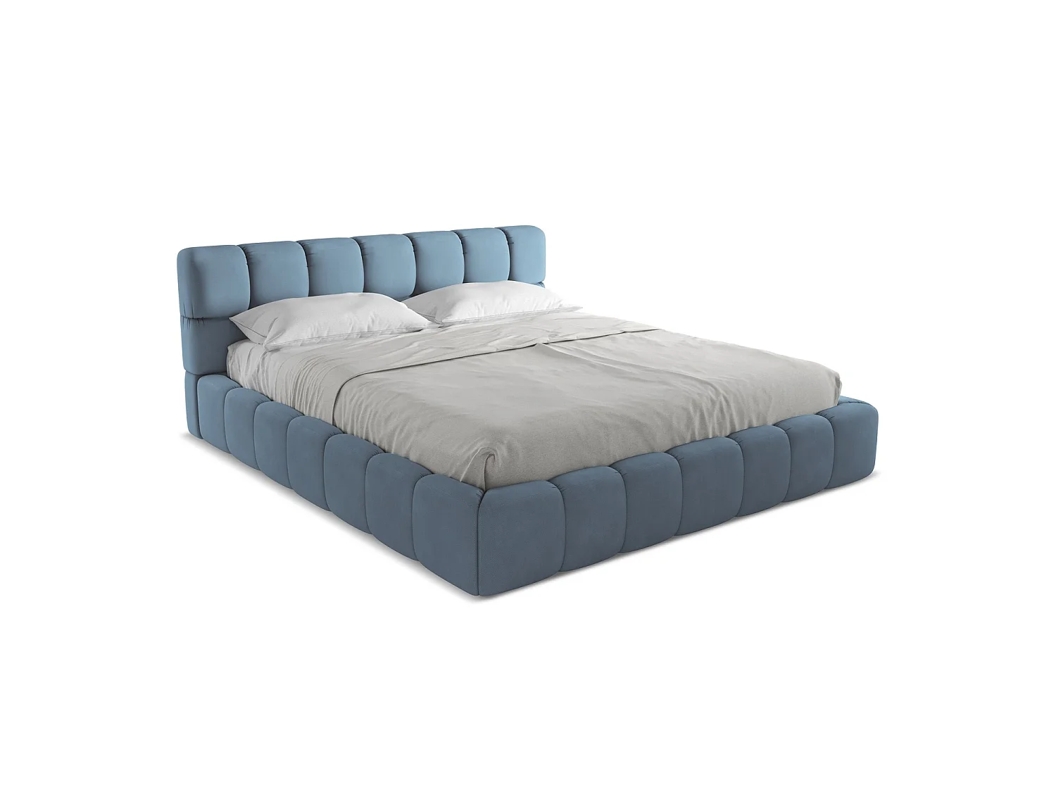 Łóżko 200 x 228 - z tkaniny szenilowej - jeans - ROMA 3715838 - obrazek 1