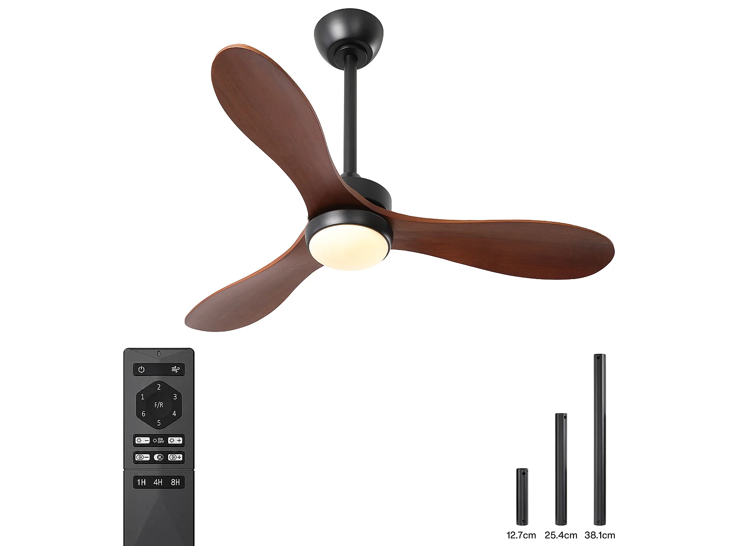 Inteligentny wentylator sufitowy 106 cm ze światłem, pilotem, ściemnialnym oświetleniem LED, wentylatorem rewersyjnym, cichym silnikiem prądu stałego, 3-łopatkowym 5021104 - obrazek 1