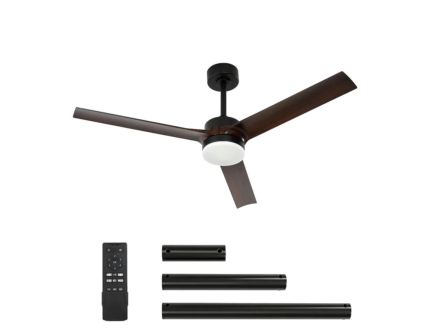 Inteligentny wentylator sufitowy 132 cm ze światłem, pilotem, ściemnialnym oświetleniem LED, wentylatorem rewersyjnym, cichym silnikiem prądu stałego, 3-łopatkowym 5021107