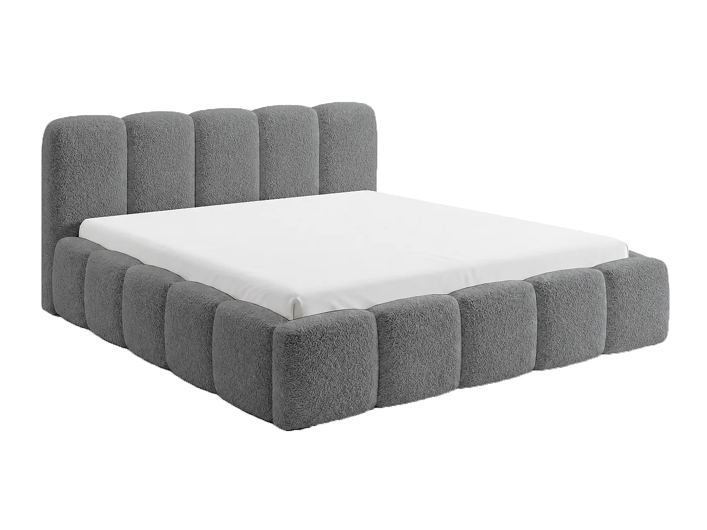 Łóżko bouclé 140×200 Vorello z pojemnikiem, stelaż drewniany – styl chmurka, łóżko szare 5030656
