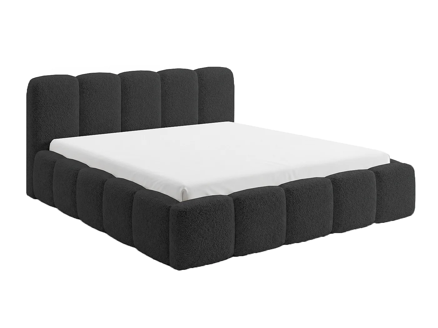 Łóżko bouclé 200×200 Vorello z pojemnikiem, stelaż drewniany – styl chmurka, łóżko czarne 5030682