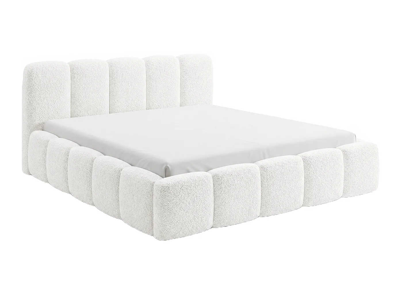 Łóżko bouclé 140×200 Vorello z pojemnikiem, stelaż drewniany – styl chmurka, łóżko kremowe 5030685
