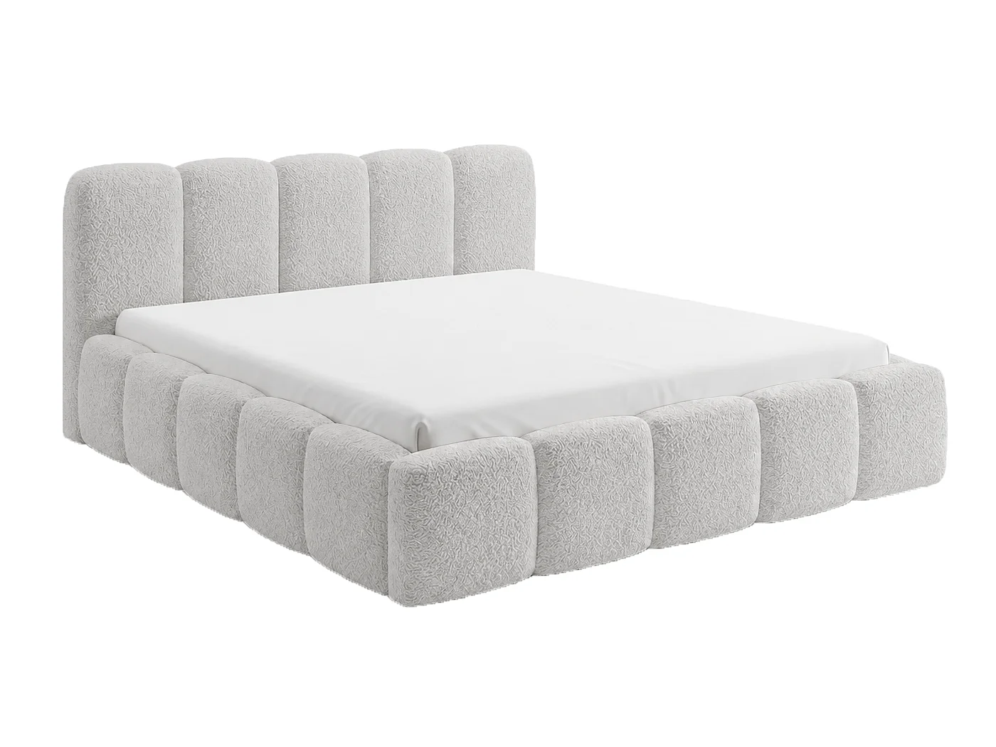 Łóżko bouclé 200×200 Vorello z pojemnikiem, stelaż drewniany – styl chmurka, łóżko jasnoszare 5030736