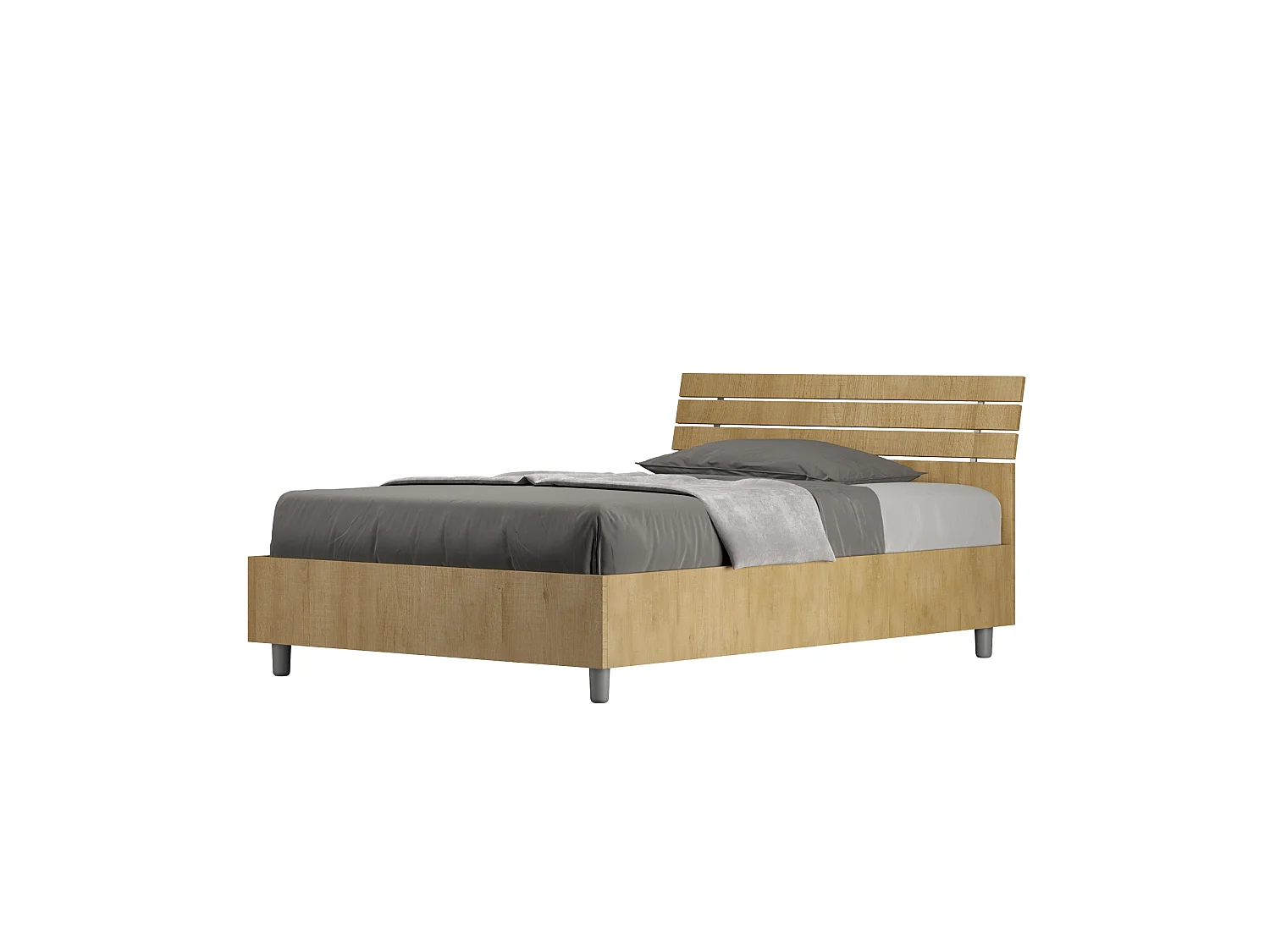 Łóżko bez stelaża 120x200 Nachylony zagłówek z listwami dąb naturalny Ankel 3602560 - obrazek 1