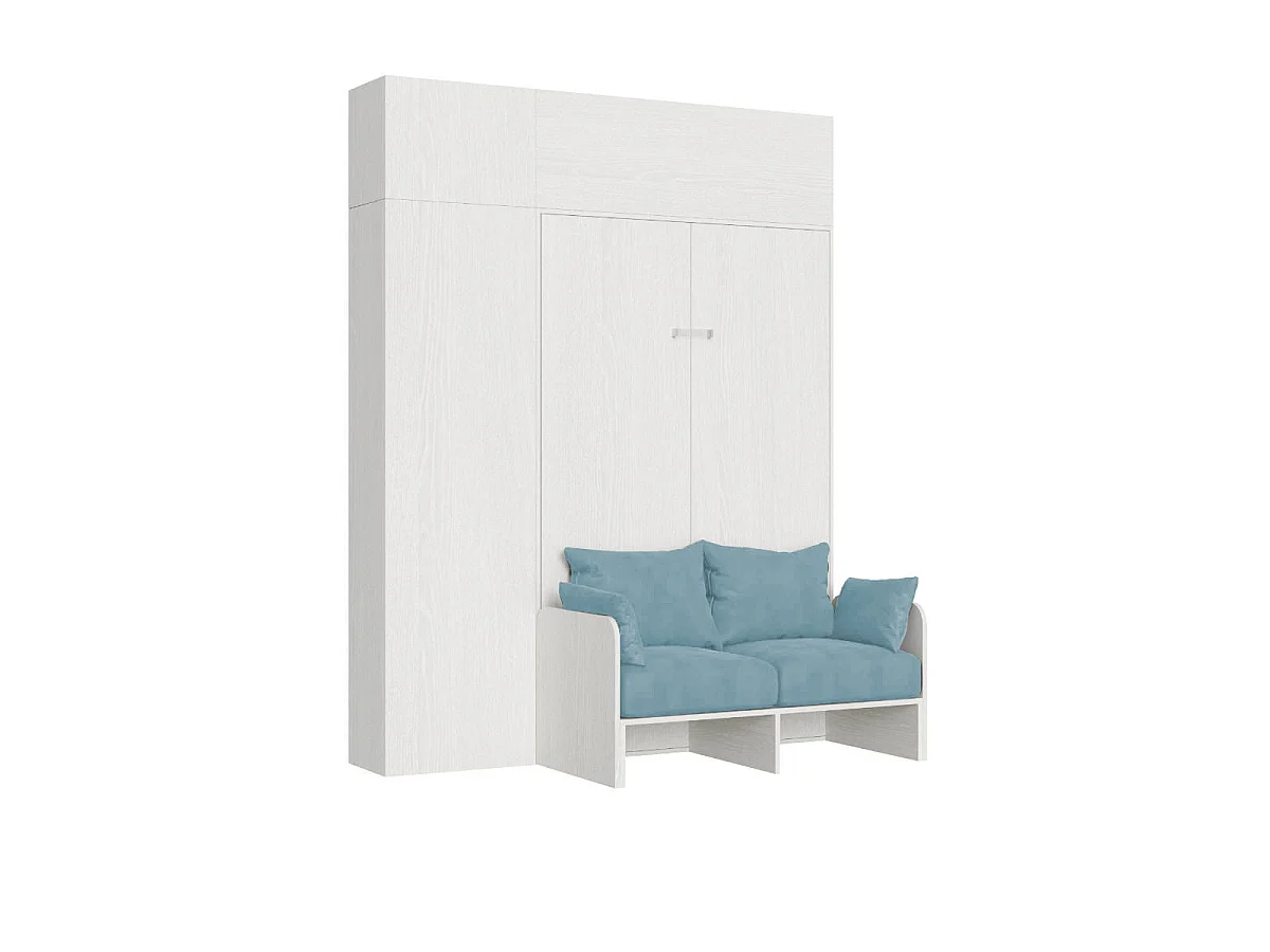 Kentaro 120 cm składane łóżko typu queen-size z sofą i meblami w kolorze białym, jesionowym i jasnoniebieskim 4539770 - obrazek 1