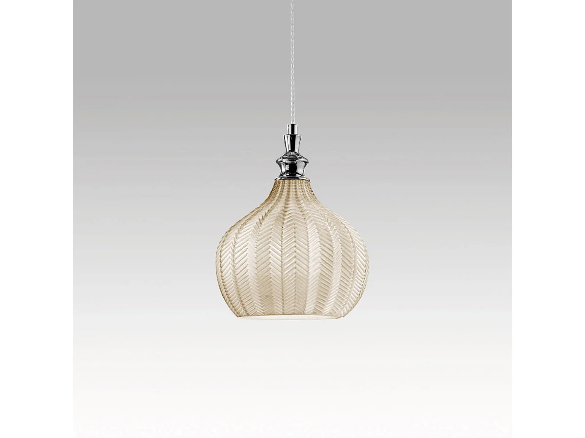 Cleofe – Lampa wisząca z przezroczystego szkła ochrowego i chromu – gniazdo 1XE27, styl vintage, IP20, 1XE27 maks. 1X60W, śr. 23 cm, żarówki nie są dołączone 4105017