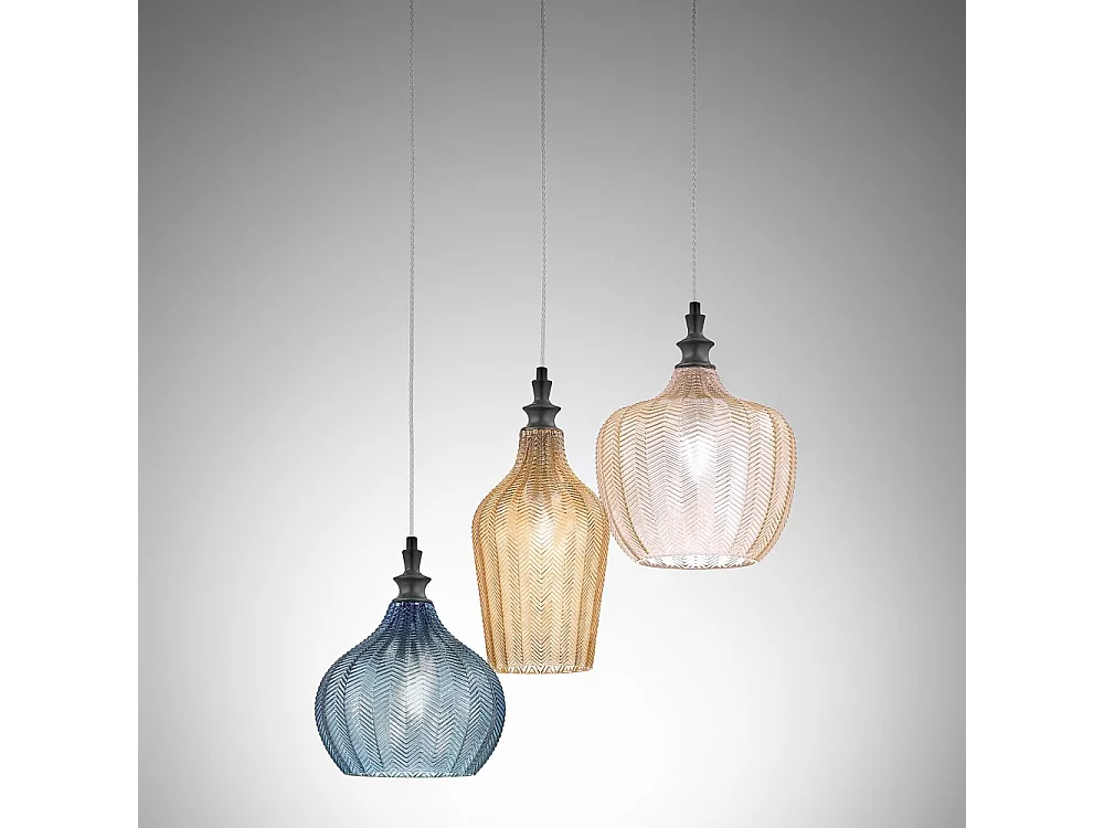 Cleofe lampa wisząca 3 źródła szkło bursztyn ochra kobalt 3xE27 max 60W styl vintage IP20 4105053