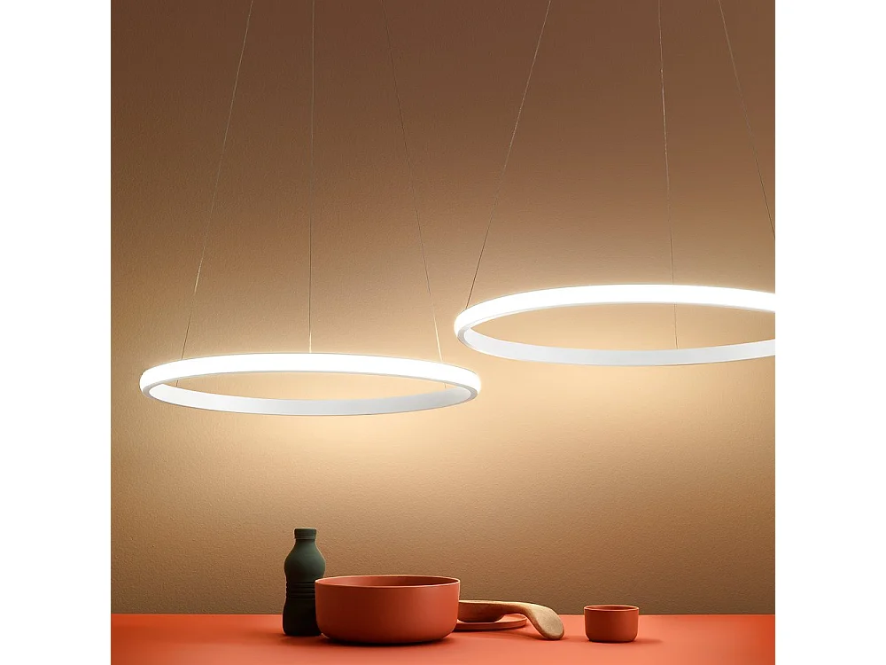 Iole S1 LED 28W lampa wisząca z możliwością ściemniania - nowoczesny żyrandol pierścieniowy w kolorze satynowej bieli, ciepłe światło 3000K, IP20 4105067 - obrazek 1