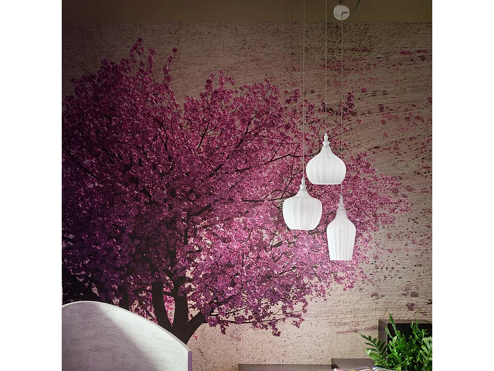 Cleofe – lampa wisząca z trzema źródłami światła, wykonana z przezroczystego białego szkła i mosiądzu – 3XE27 max 3X60W, dekoracyjna w stylu vintage, IP20 4105069