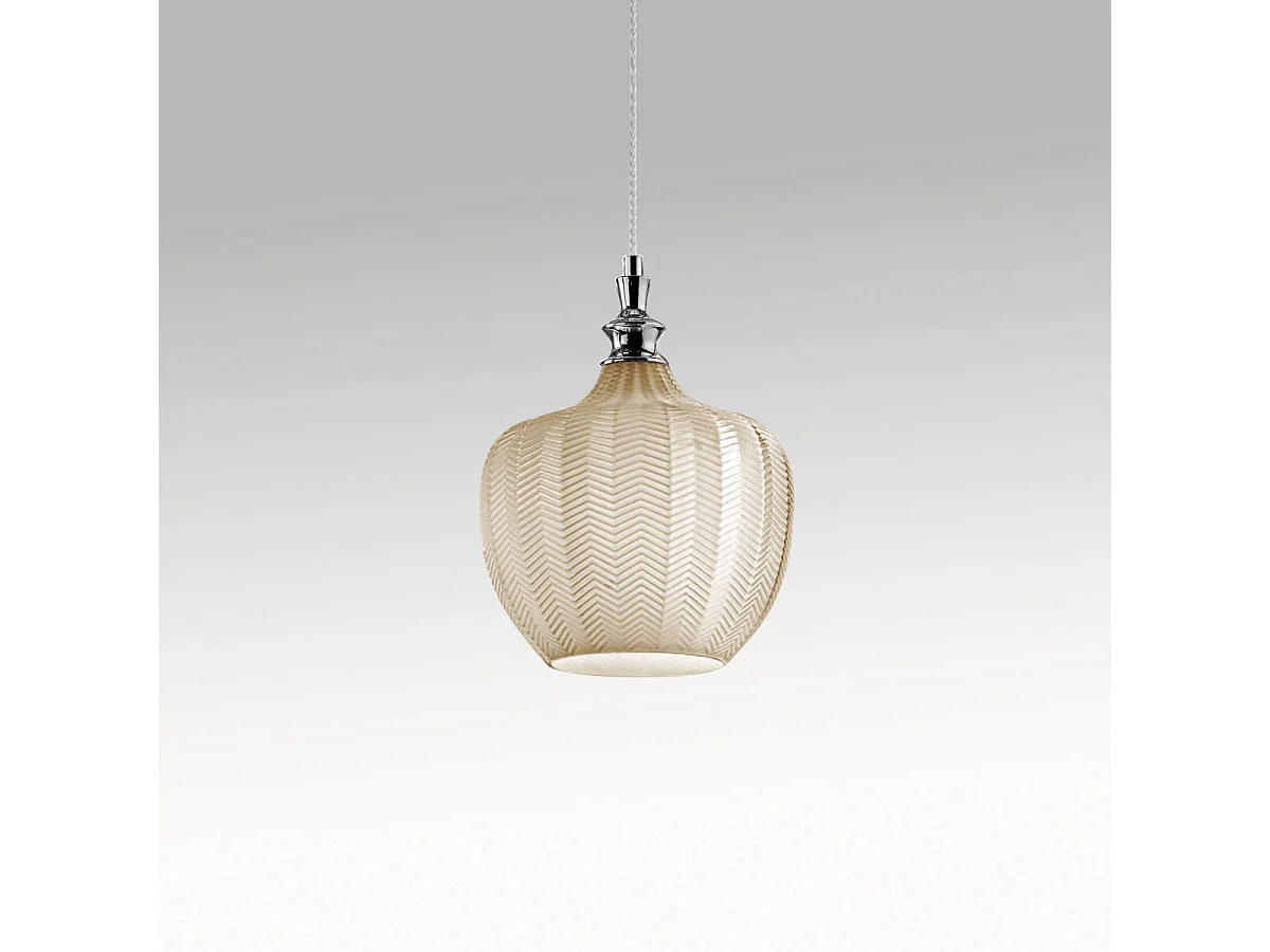 Cleofe – Lampa wisząca z przezroczystego szkła ochrowego i chromu – gniazdo 1XE27, styl vintage, IP20, 1XE27 maks. 1X60W, śr. 24 cm, żarówki nie są dołączone 4105083