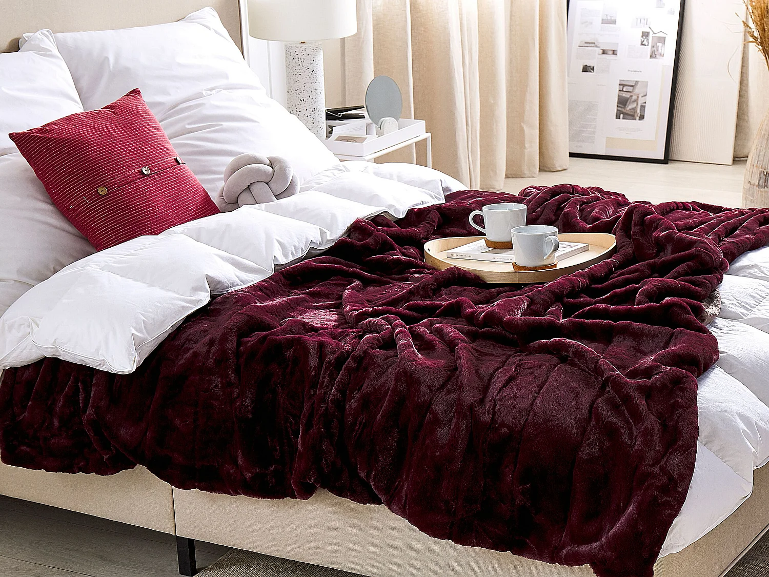 Koc TANTAN 180 x 220 cm Burgundowy 145639 - obrazek 1