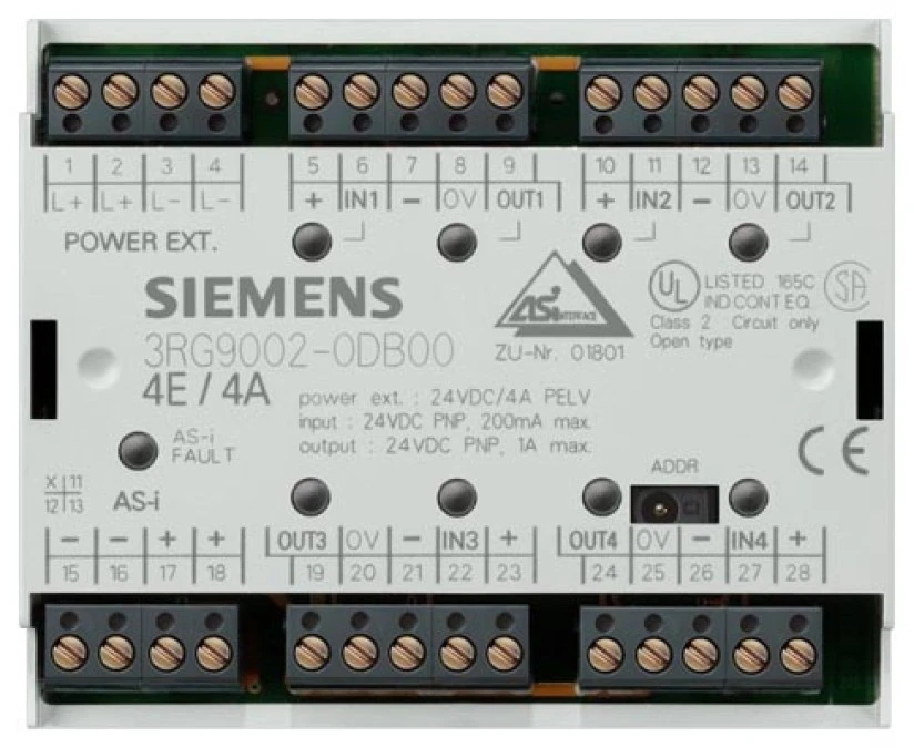 Moduł wejść cyfrowych 4 wejścia 200mA PNP 24V DC AS‑INTERFACE 3RG9004‑0DA00 - obrazek 3