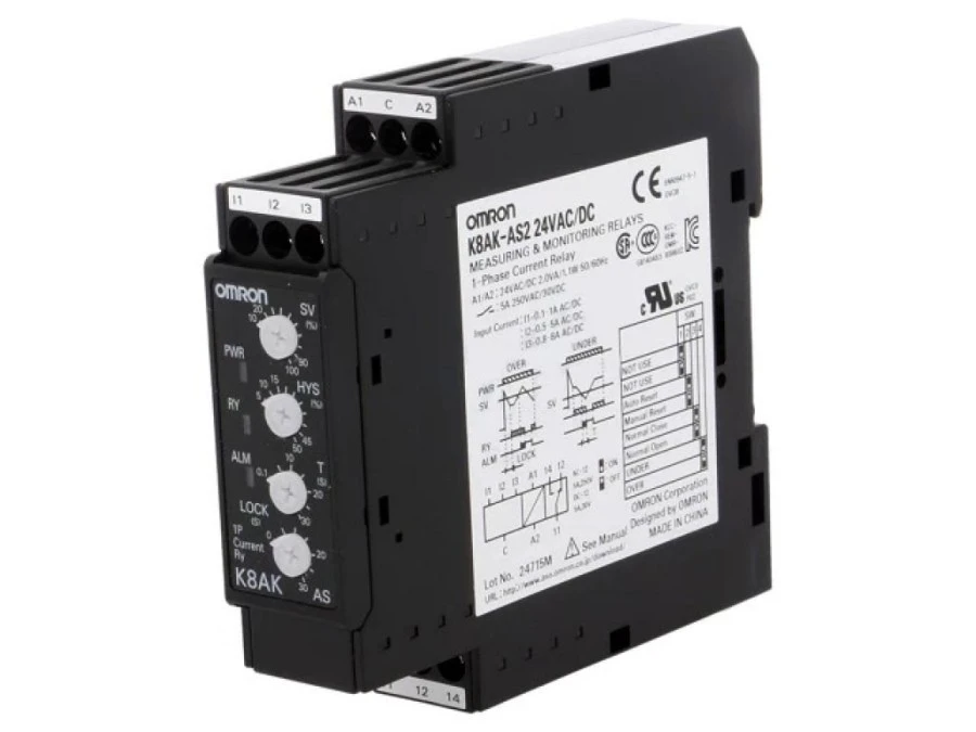 Moduł typu przekaźnik nadzorczy prądu AC i DC, napięcie zasilania 24VAC/24VDC K8AK‑AS2‑24 - obrazek 1