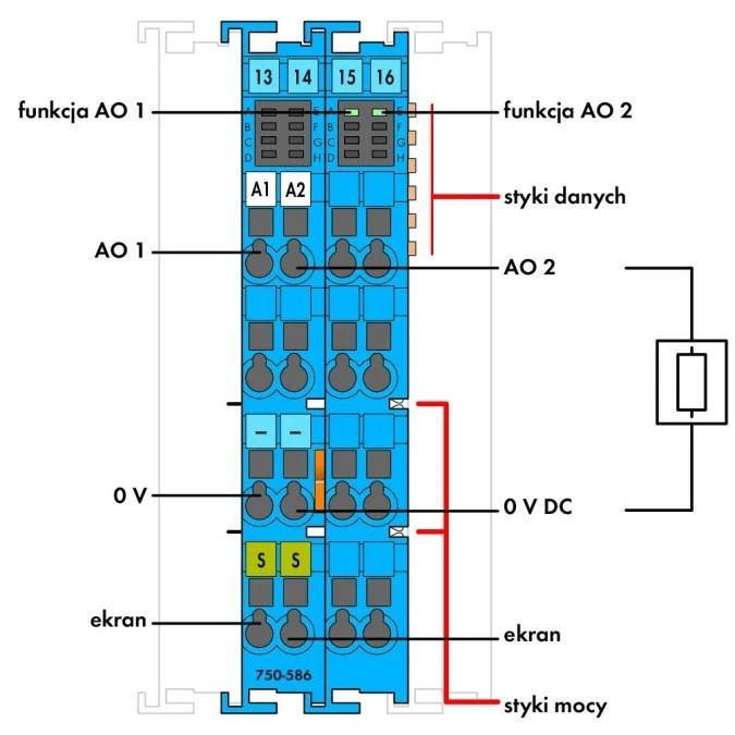 Moduł wyjść analogowych 2‑kanałowy 4‑20mA Ex i, Cat. Ia 750‑586 - obrazek 2