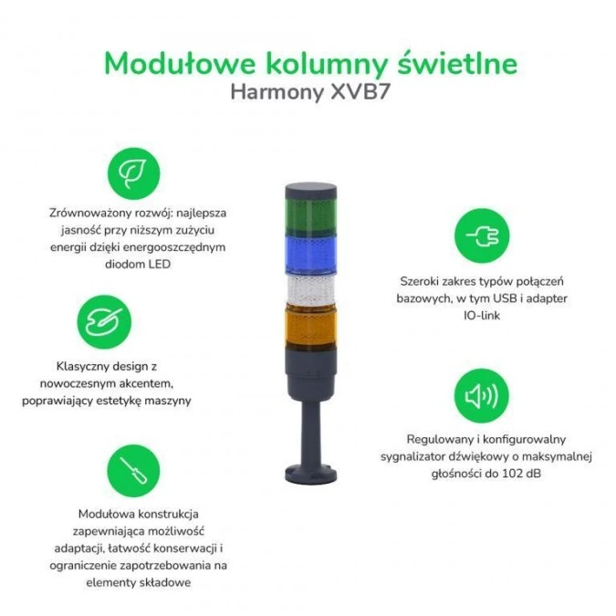 Moduł świetlny, kolumna świetlna Harmony XVB7, czerwony, Ø70mm, stały, kolorowa soczewka XVB7C24 - obrazek 2
