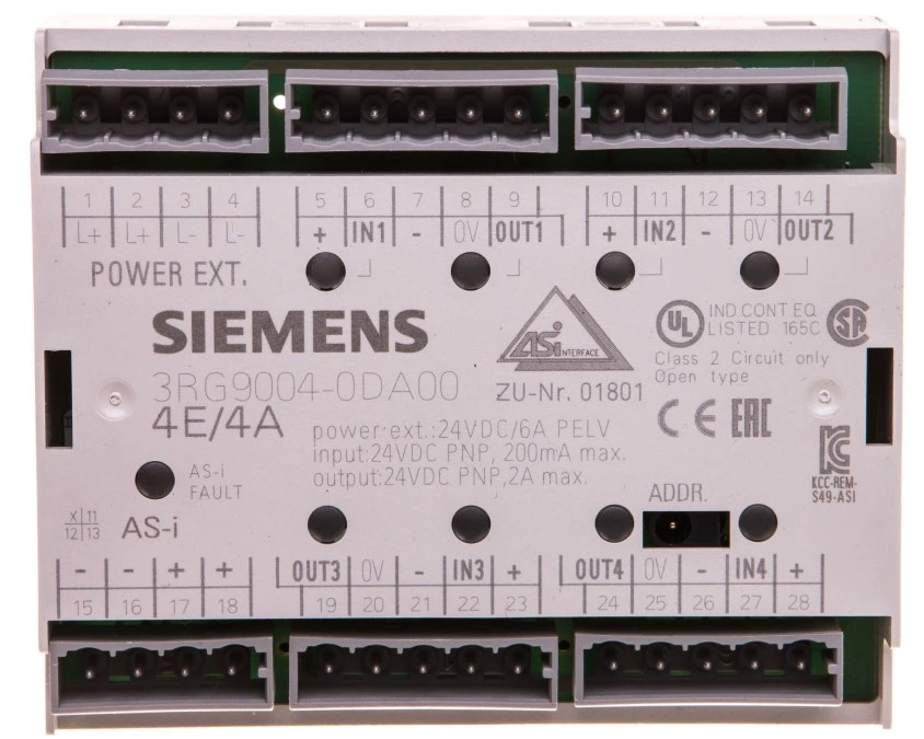 Moduł wejść cyfrowych 4 wejścia 200mA PNP 24V DC AS‑INTERFACE 3RG9004‑0DA00 - obrazek 2