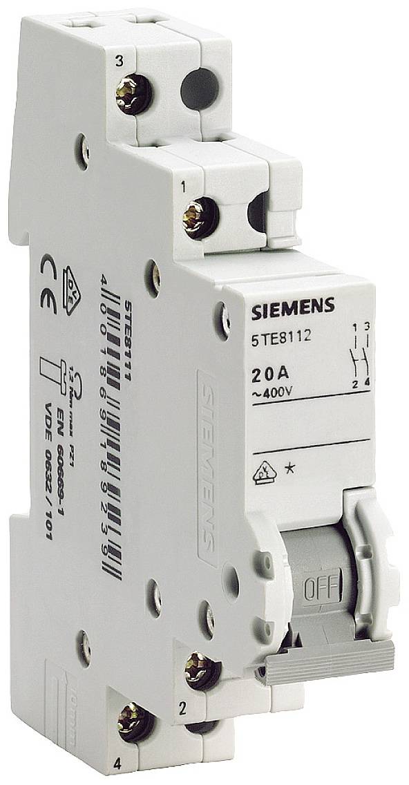 Wyłącznik szary 1 styk 6 mm² 20 A 2 NO Siemens 5TE8112 - obrazek 1