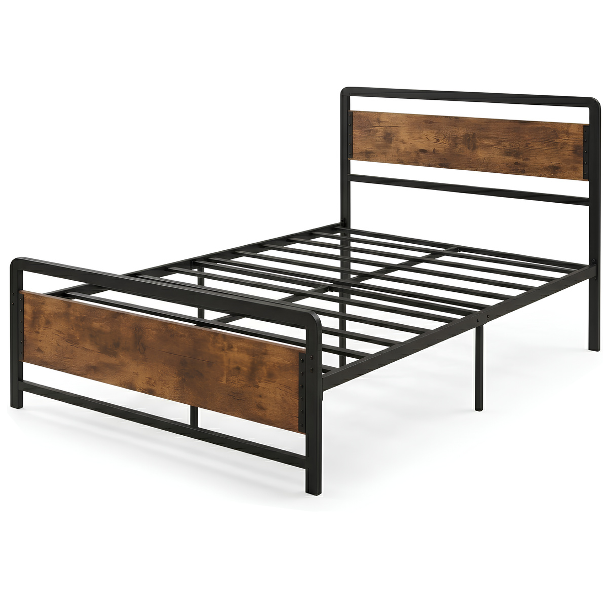 Łóżko metalowe pojedyncze 120×200 Belivio SOHO czarne / Rustical Oak