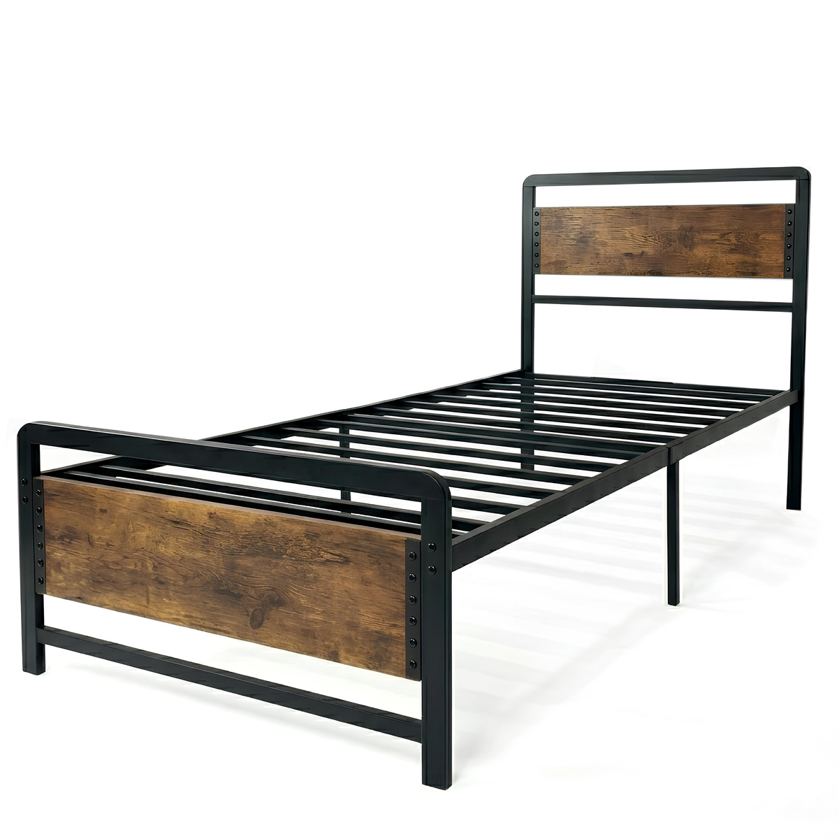 Łóżko metalowe pojedyncze 90x200 Belivio SOHO czarne / Rustical Oak - obrazek 1