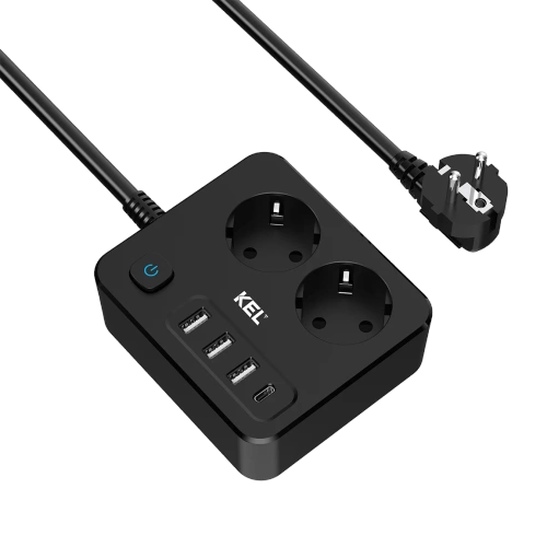 Przedłużacz stały z dwukrotnym gniazdem wtyczkowym 2p+Z 3x USB KEL W-00356 - obrazek 1