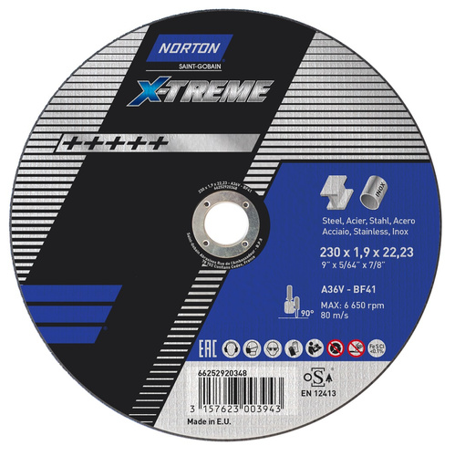 Tarcza do cięcia metalu 230×1.9×22.23 mm Norton X-treme Life 66252920348