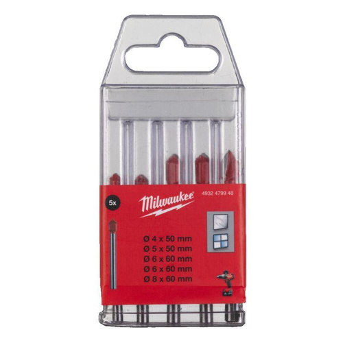 Zestaw 5 szt. wierteł do szkła i ceramiki 4-8 mm Milwaukee 4932479948